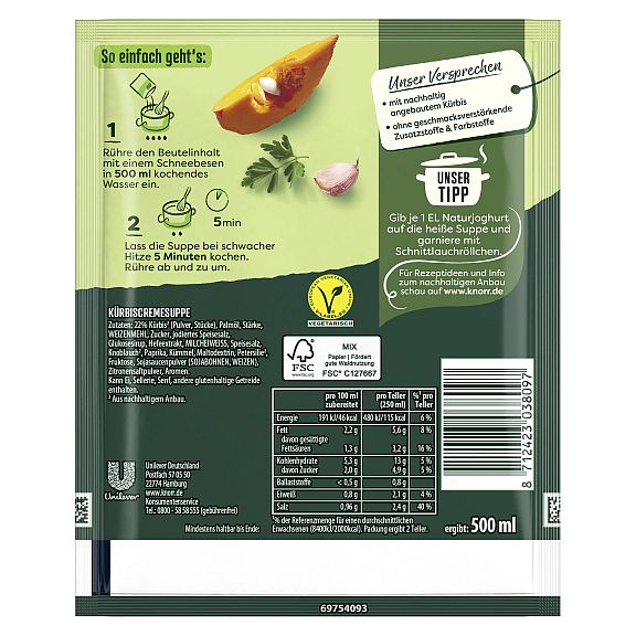 KNORR FEINSCHMECKER KUERBIS - CREMESUPPE 2 TELLER - ERG. 500ML