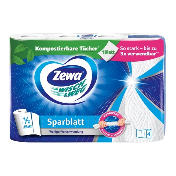 ZEWA WISCH &  WEG REINWEISS 4 X 74 BLATT